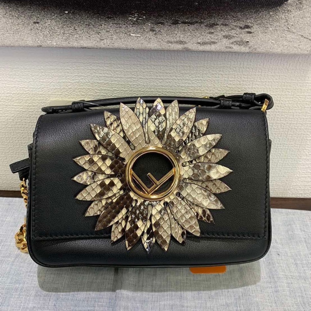 Fendi Black Crossbody Bag with Gold Sunburst Accent